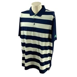 Adidas Golf Men's Short Sleeve Stretch Navy Blue Green Stripe Polo Shirt‎ XL